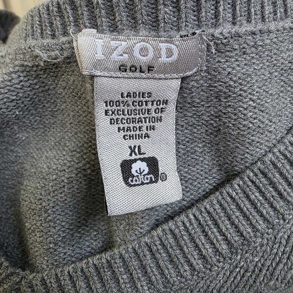 Izod Golf Argyle Cotton Grey Black White Sweater XL - Picture 4 of 6